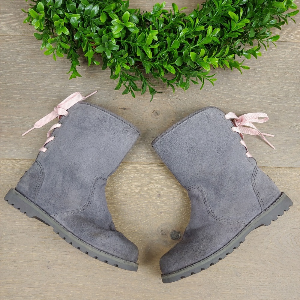 Ugg Australia Gray Suede Boots Corrine Pink Lace